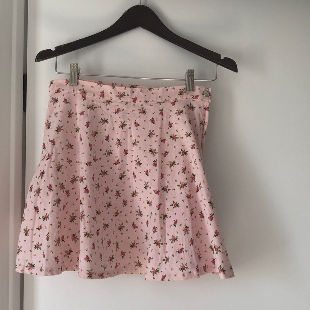 American Apparel Pink Floral Corduroy Circle Skirt